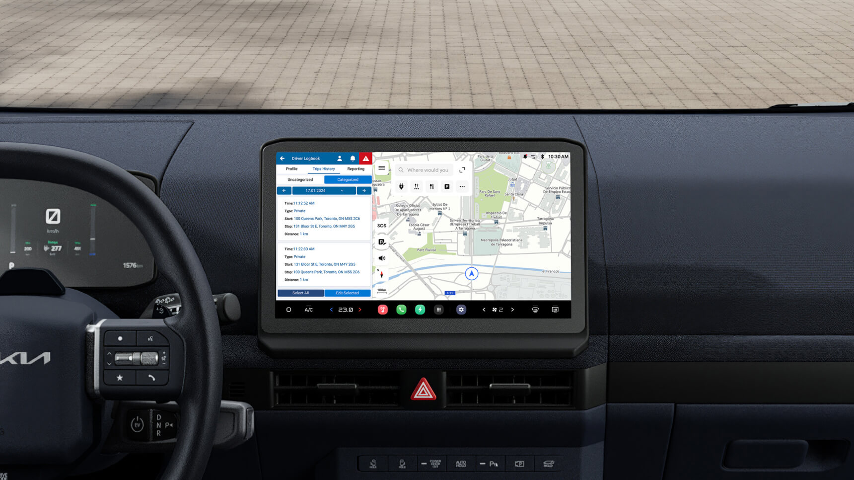 Dashboard-Display mit Produktivitäts- und Kommunikations-Apps für mobiles Arbeiten und Flottenmanagement